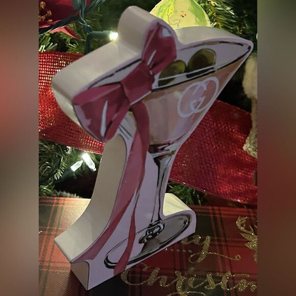 Gucci pink martini glass Painted Art New Years Christmas NWT - Picture 2 of 5